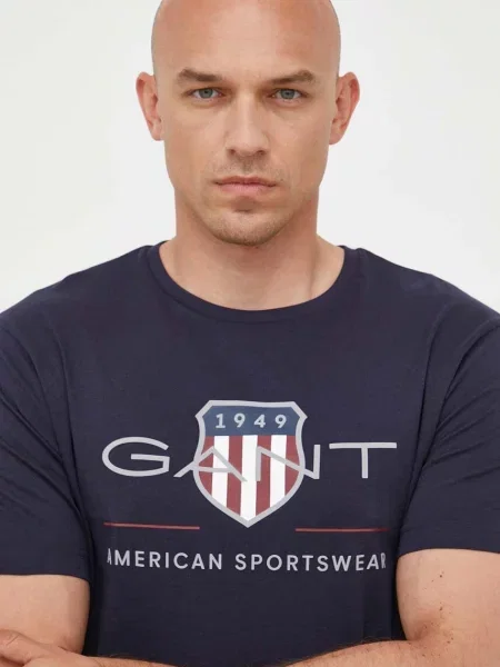 Gant tricou din albastru marin cu imprimeu gri