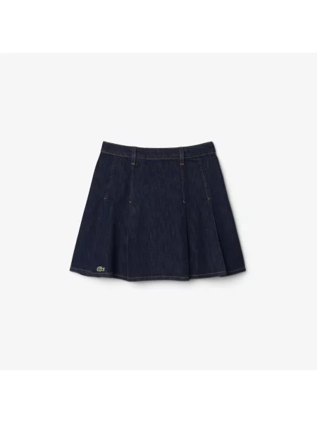 Lacoste Krótka Plisowana Spódnica Jeansowa niebieska