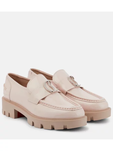 Pantofi loafer Christian Louboutin din piele de lac bej
