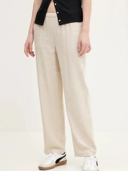 Abercrombie & Fitch pantaloni din in femei lat high waist bej