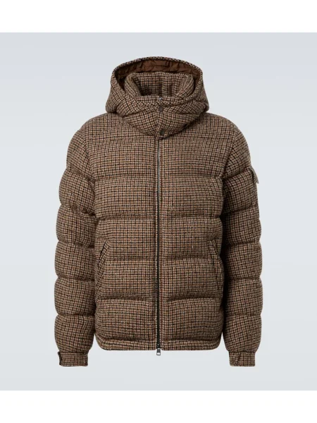 Geacă cu puf Moncler în carouri maro