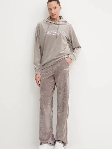 Guess bluza COUTURE z kapturem z aplikacją beżowy