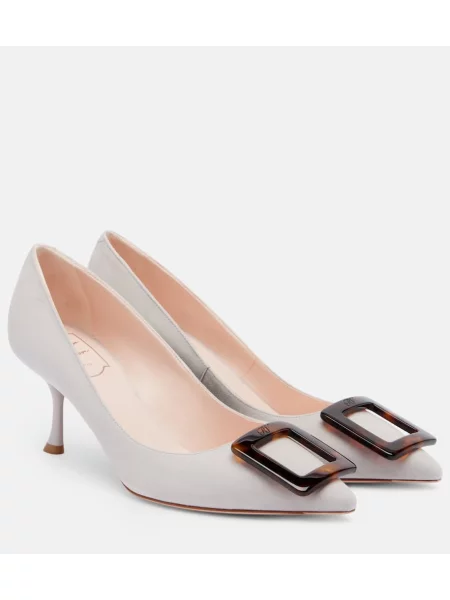 Pantofi cu toc Roger Vivier din piele de căprioară alb