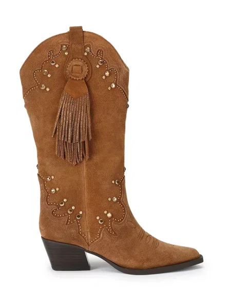 Kurt Geiger London cizme cowboy pentru femei din piele întoarsă Oxford Western Tassel maro