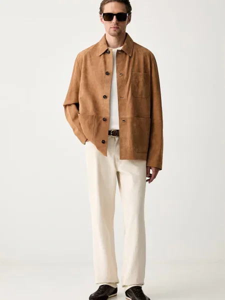 Tommy Hilfiger košeľová bunda pánska semišová hnedá