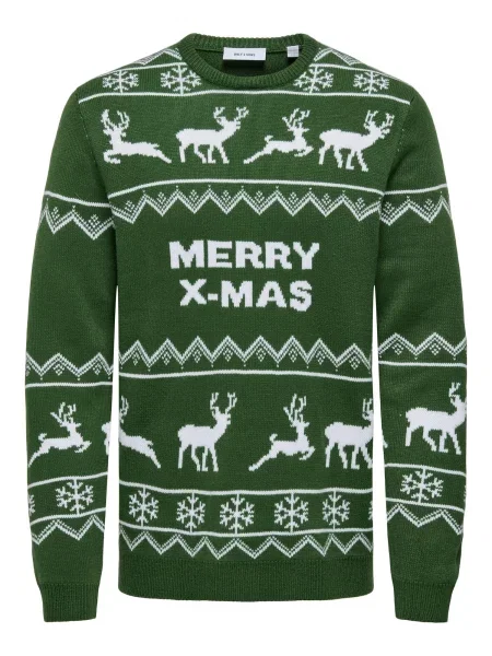Only & Sons Pulover ONSXmas verde alb