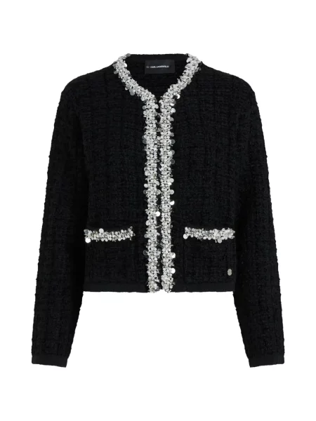 Cardigan Karl Lagerfeld cu perle tricotate negru
