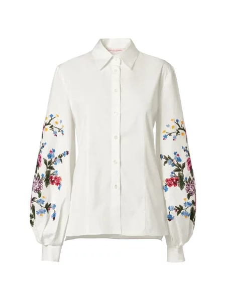 Cămașă Carolina Herrera cu broderie cu model floral alb
