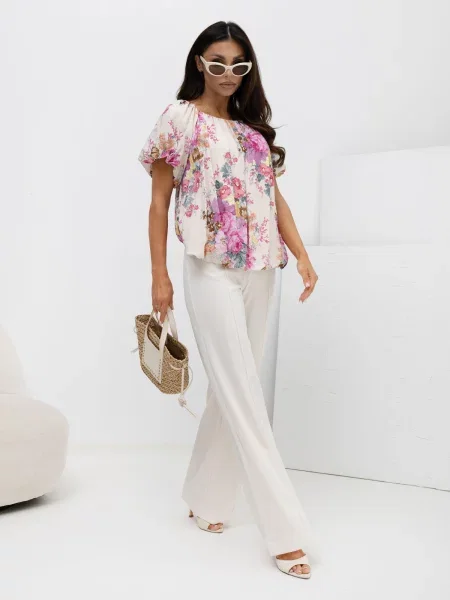 Bluză Italy Moda cu model floral alb