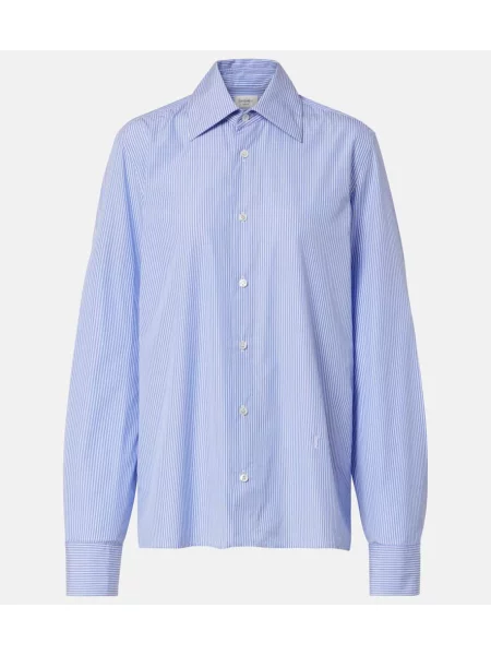 Cămașă Saint Laurent cu dungi din poplin albastru
