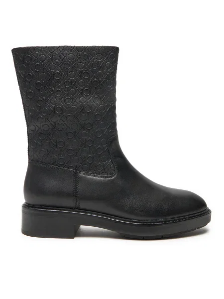 Calvin Klein Členková obuv Flat Ankle Boot Mono Mix čierna