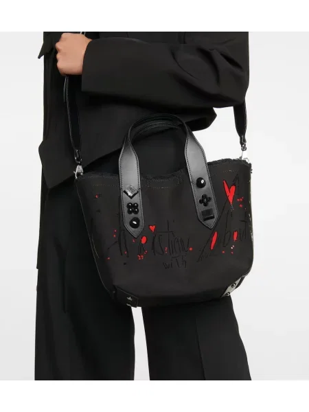 Geantă Christian Louboutin cu imagine din canvas negru