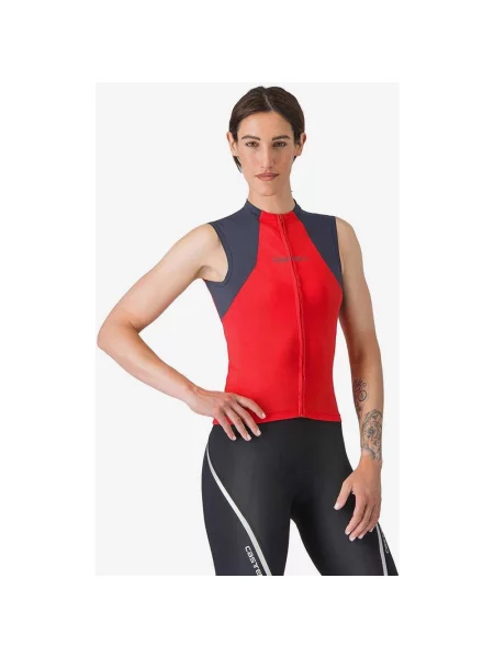 Koszulka rowerowa Castelli Sole bez rękawów hibiskus S czerwony