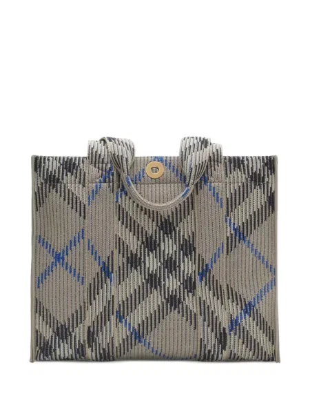 Dzianinowa mała torebka Burberry w kratkę szara