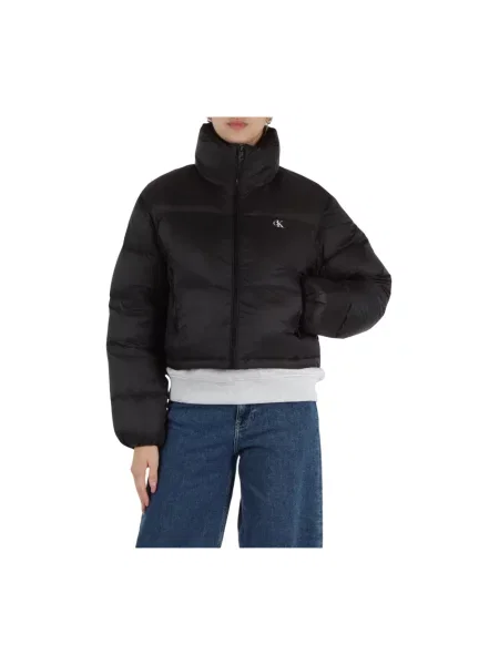 Lniana kurtka jeansowa Calvin Klein Jeans z nadrukiem czarna