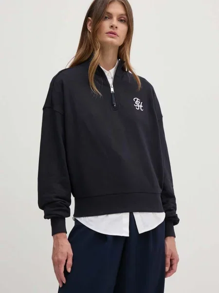 Dukserica Tommy Hilfiger za žene tamno s aplikacijom plava