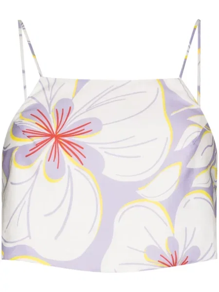 Top scurt Racil cu model floral cu imagine alb