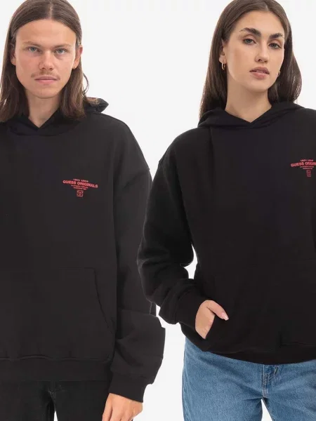Dukserica Guess Originals Go Harper Ls Hoodie s kapuljačom s tiskom crna
