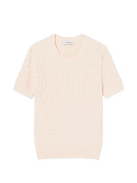 Плетена къс тениска Lacoste розово