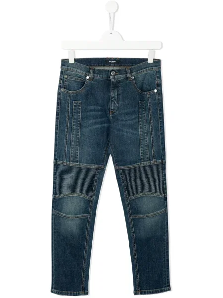 Jeansy straight leg dziecięce Balmain niebieskie