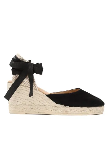Manebi Еспадрили Soft Suede Low Wedge Espadrilles K WL черен