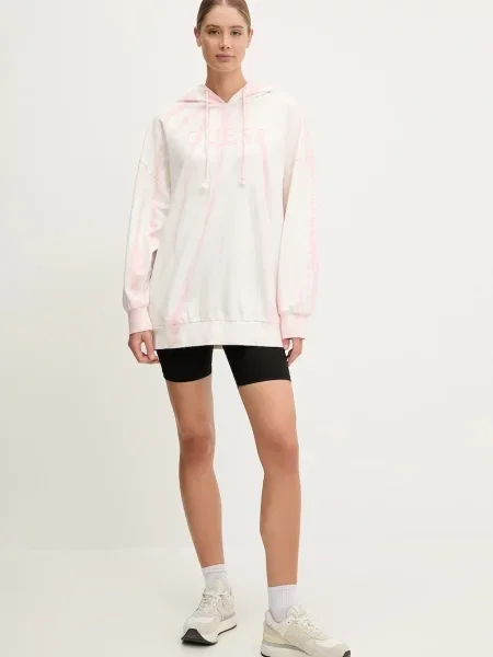 Guess bluza z kapturem wzorzysta różowy