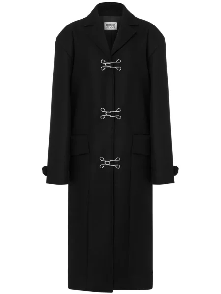 Kołnierzykowy płaszcz Moschino Jeans jednorzędowy czarny