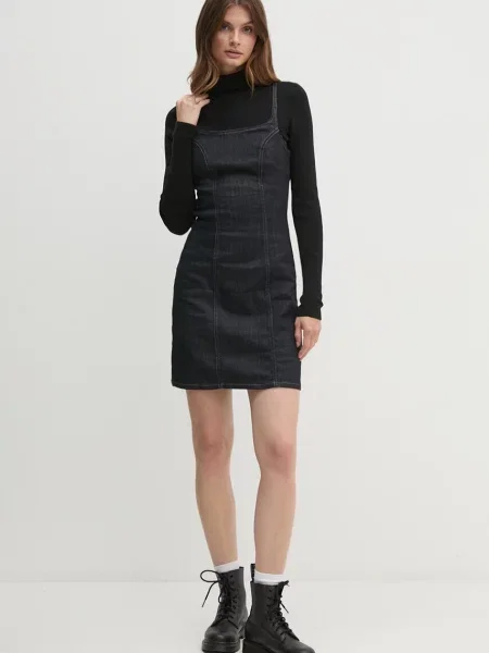 Дънкова рокля Calvin Klein Jeans къса разкроена тъмносиньо