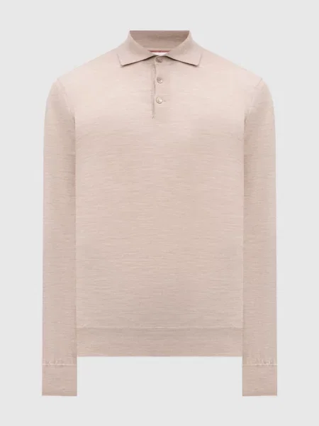 Шерстяное меланжевое поло Brunello Cucinelli бежевое