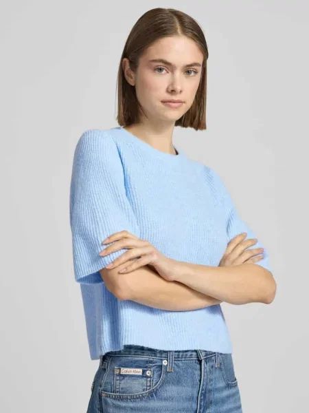 Pudełkowy krój T-shirt z prążkowanej dzianiny z dodatkiem wełny Model SILLY' Pieces