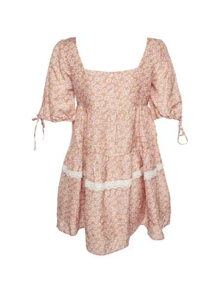 Rochie mini Maje cu model floral cu imagine din dantelă roz