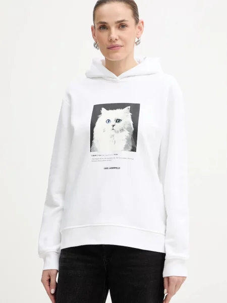 Karl Lagerfeld bluza z kapturem z nadrukiem biały
