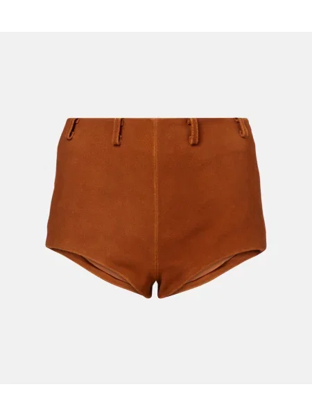 Pantaloni scurți Self-portrait cu talie înaltă din piele de căprioară maro