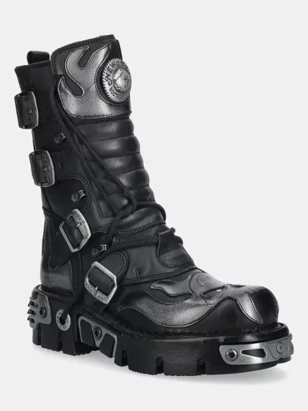 New Rock cizme de piele cu platforma negru