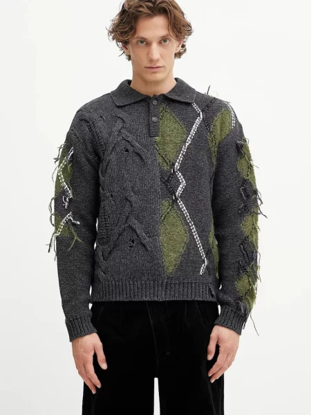 Andersson Bell pulover de lana Argyle Fisherman Polo călduros gri