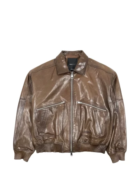 Kurtka skórzana Purple Brand z przetarciami fioletowa