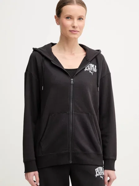 Суичър с качулка Puma с качулка с принт черно