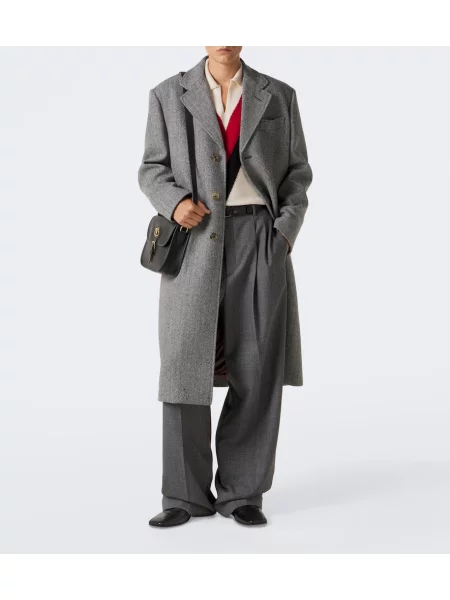Palton Valentino de lână cu model herringbone gri