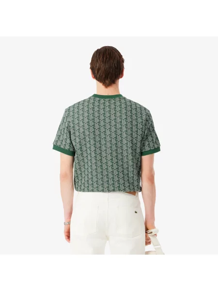 Lacoste T-Shirt Z Okrągłym Dekoltem Z Monogramem Classic Fit Ciemnozielony zielony