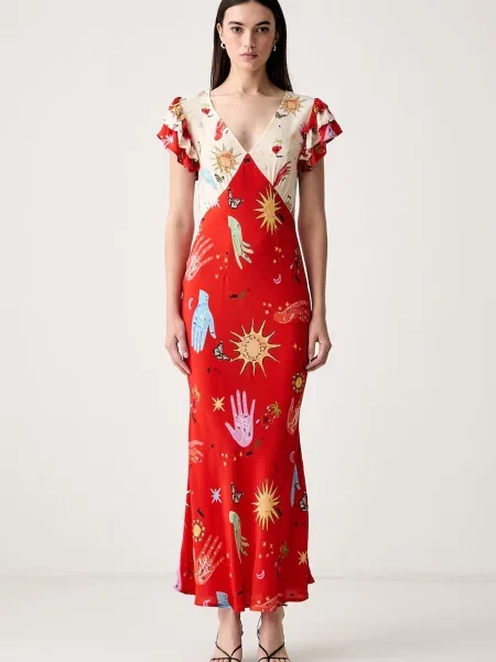 Never Fully Dressed rochie din vâscoză bej