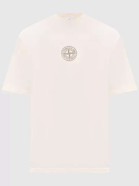 Футболка кольору айворі з принтом Low Infos Stone Island бежева