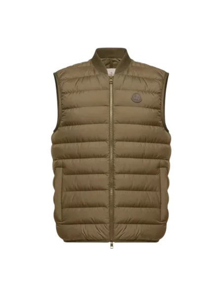 Kamizelka puchowa Moncler skórzana z kapturem zielona