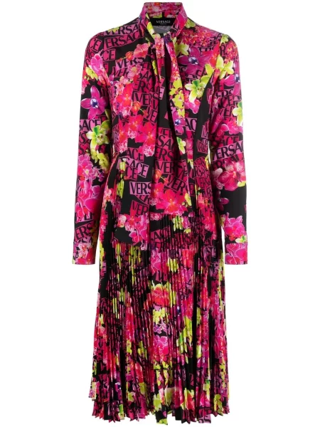 Rochie midi Versace cu model floral cu imagine negru