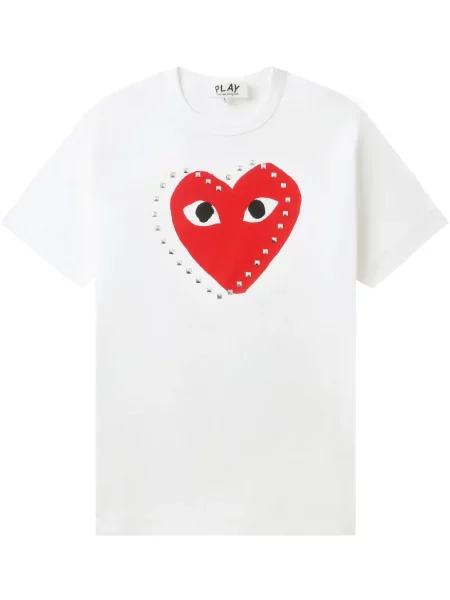 Tricou Comme Des Garcons Play cu imagine cu motiv cu inimi alb