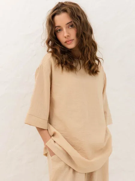 Футболка Seventeen льон/бавовна бежевий