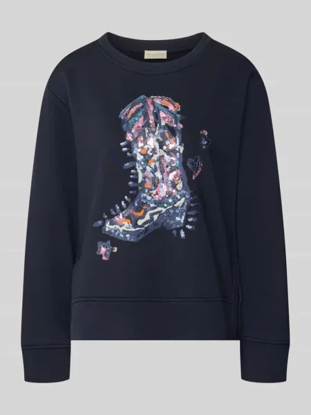 Bluza z nadrukiem z motywem i cekinami Milano Italy granatowa
