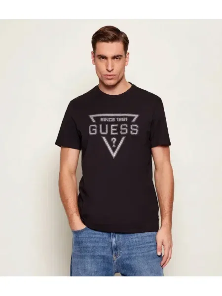 GUESS Tricou PAINTED TRIANGLE | negru