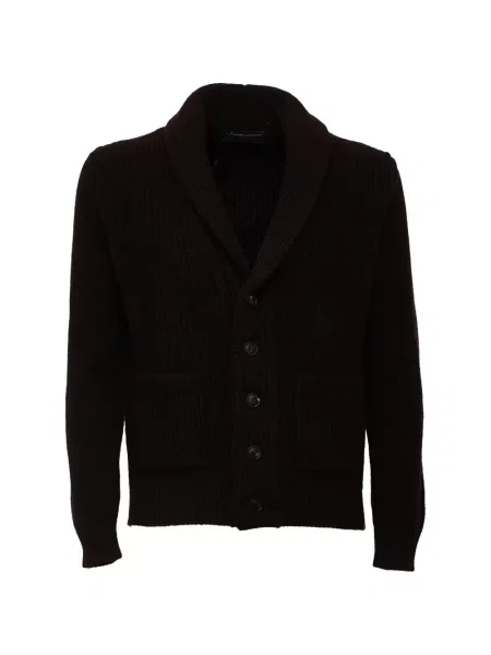 Gulerat cardigan Filippo De Laurentiis tricotate maro