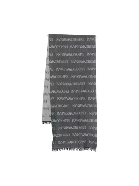 Emporio Armani szalik z dodatkiem wełny granatowy wzorzysty szara