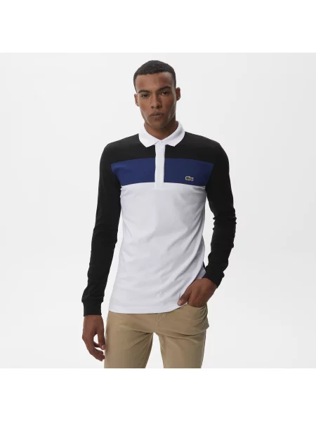 Lacoste Koszulka Polo Z Długim Rękawem Z Blokadą Koloru Slim Fit biała